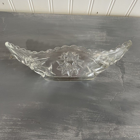 Vintage Anchor Hocking Star of David Clear Glass Pickle Relish Celery Dish 9" - Picture 3 of 7